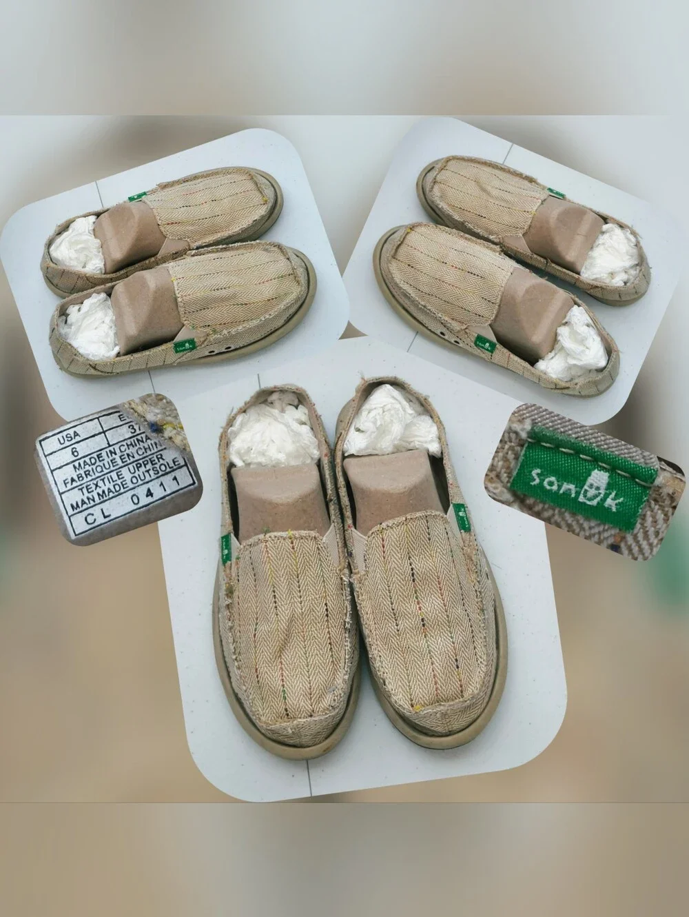Sanuk Beige Herringbone Slip-Ons with Multicolor Flecks Size 6